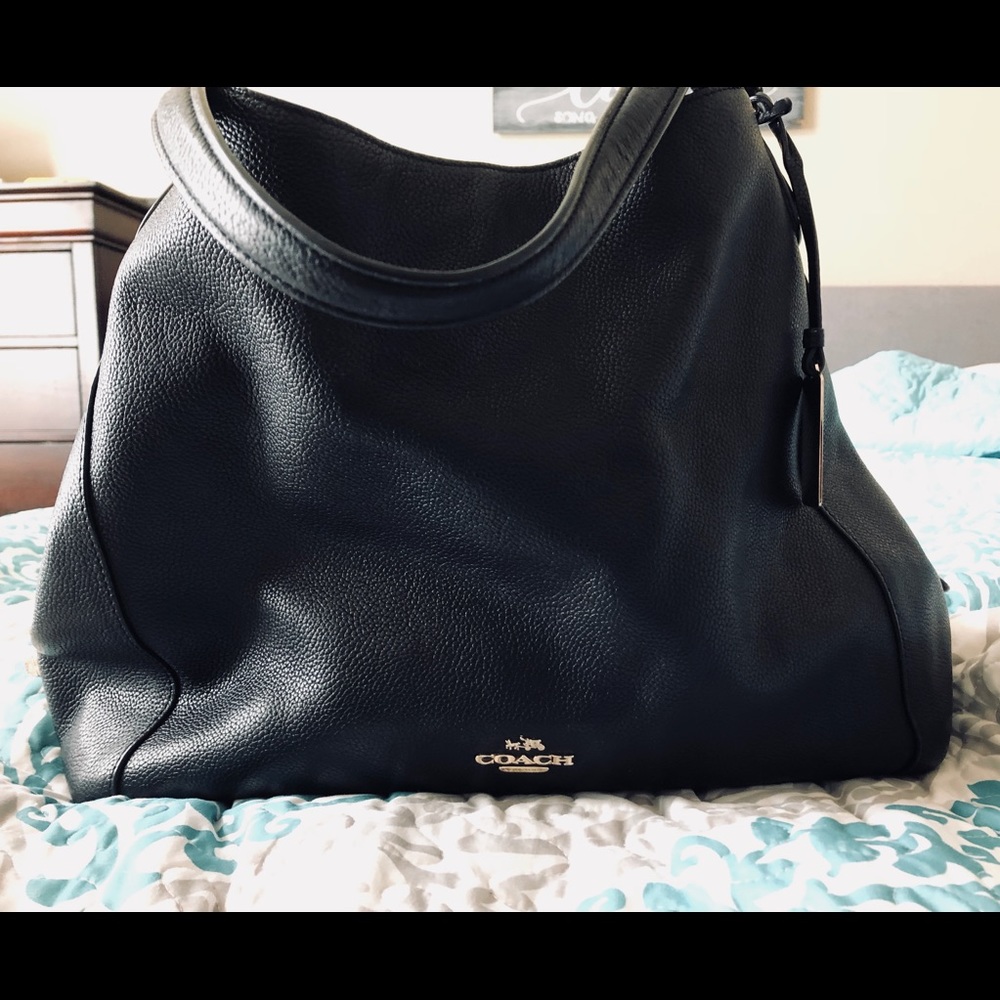 Coach Edie shoulder bag in black pebble leather